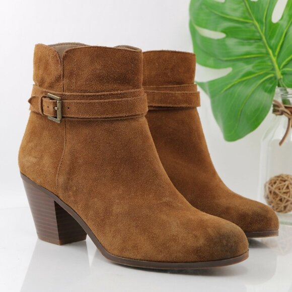 Sam Edelman Womens Lynne Boot Size 10 Camel Suede  Block Heel Ankle Strap Boho - Picture 1 of 12